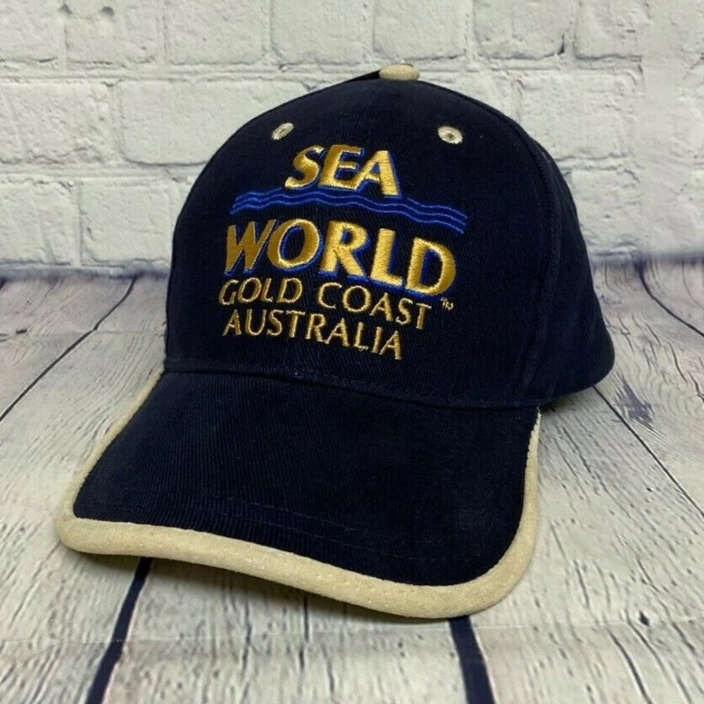 Sea World Hat Cap Strap Back Navy Blue Gold Coast Australia Cap Deadstock New